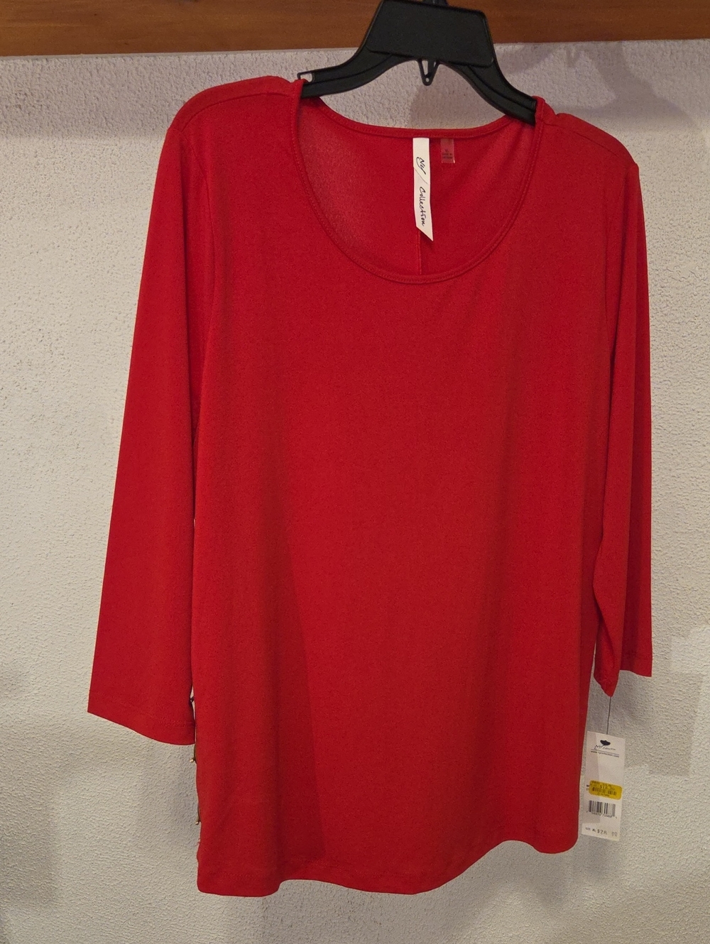 NY Collection Red Scoop Neck Long Sleeve Top